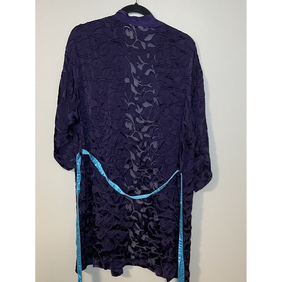 Mary Green Women's One Size Purple Silk Blend Robe With Blue Belt Vintage - Picture 6 of 7